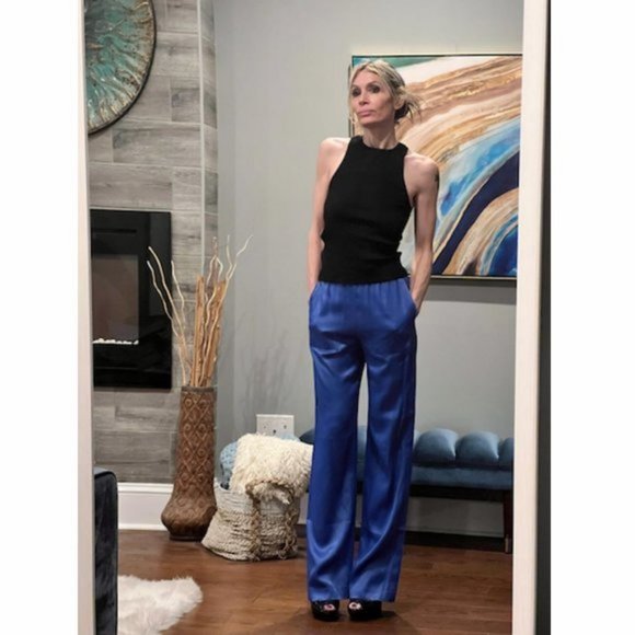 Full Length Blue Satin Effect Pants 